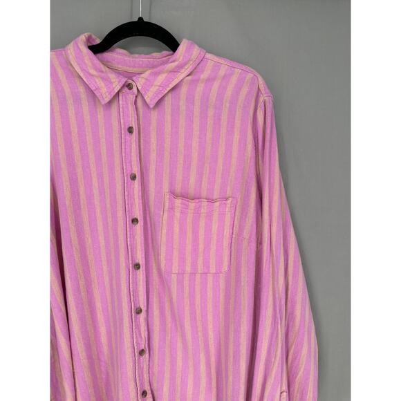 Universal Thread Top Womens XXL Pink Striped Shirt Button Linen Long Sleeve - Picture 5 of 8
